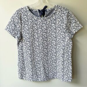 Talbots woven tapestry short sleeved top with tie neck in back